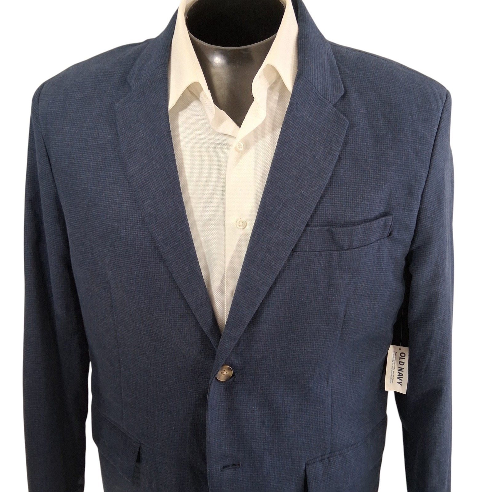 Old Navy Blazer Mens Large Blue Linen Blend Two Button Textured Professional New